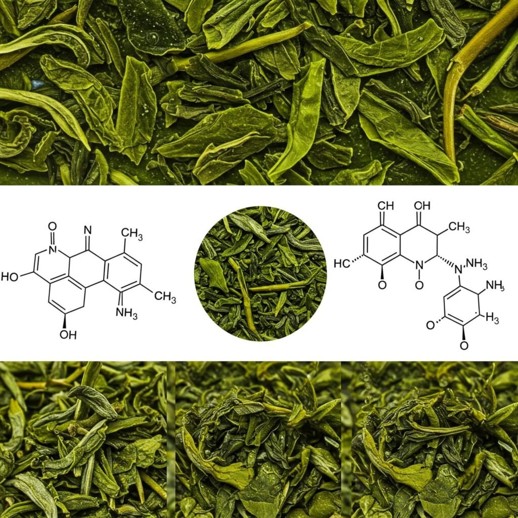 Green tea leaves and compounds