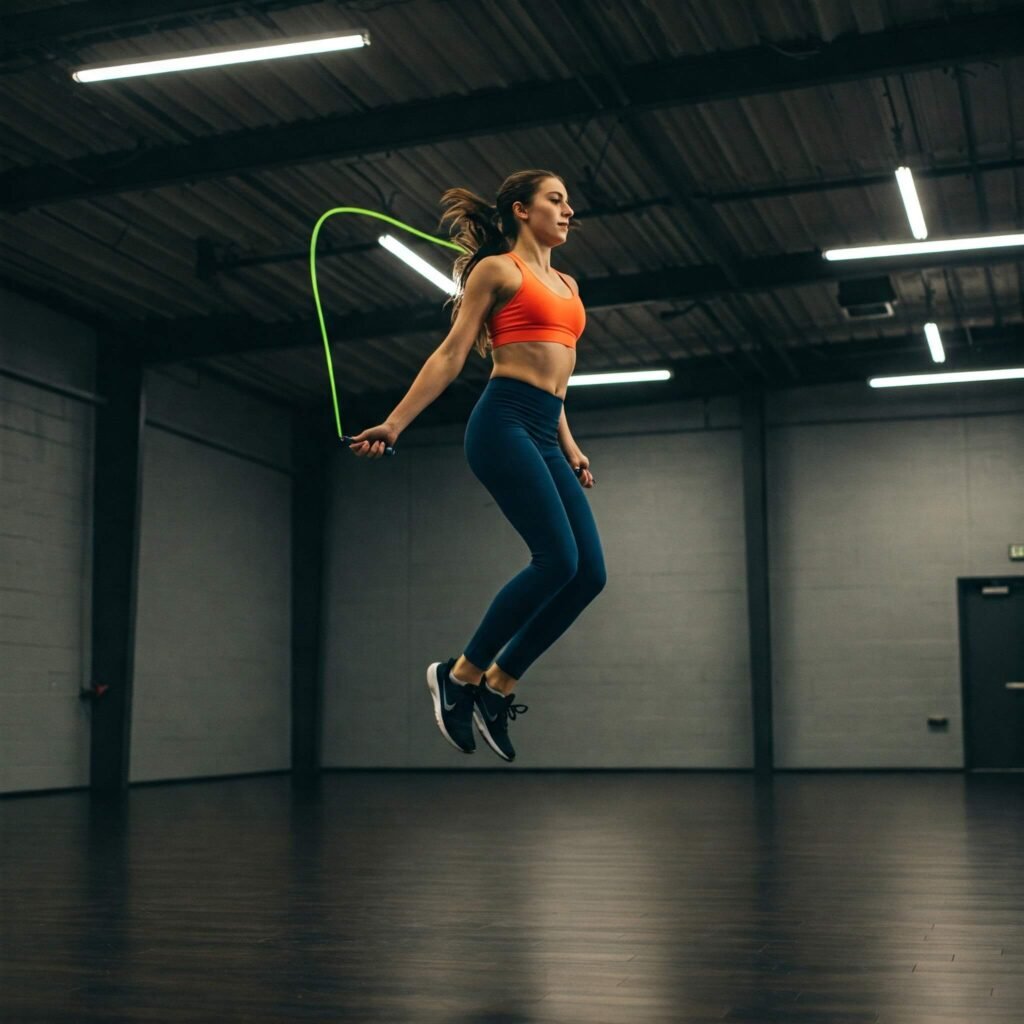 Person jumping rope indoors