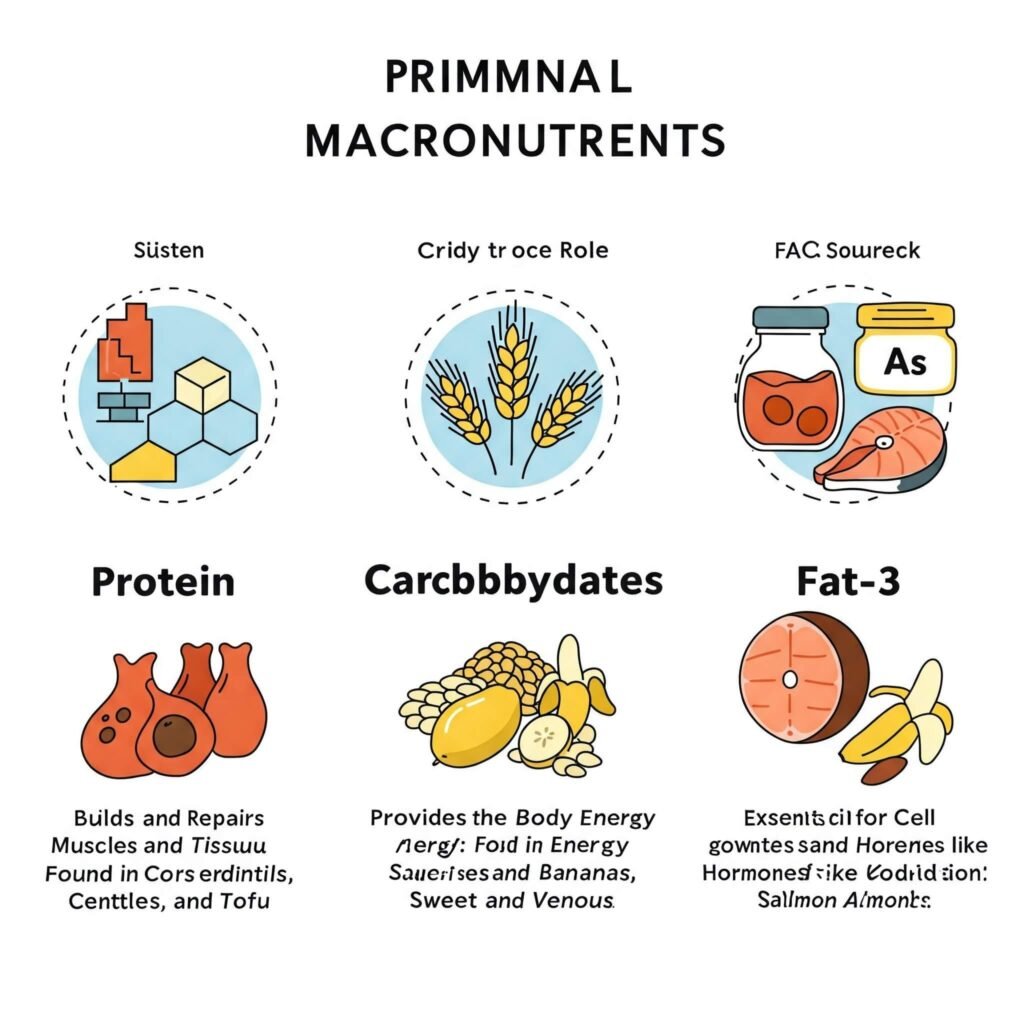 Macronutrient sources and roles graphic