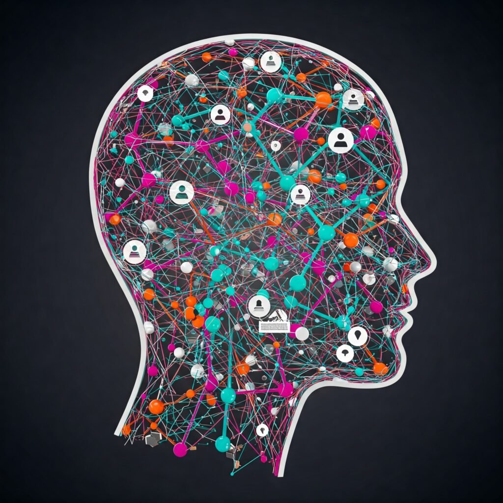 Abstract head shape showing connected data points and personalization