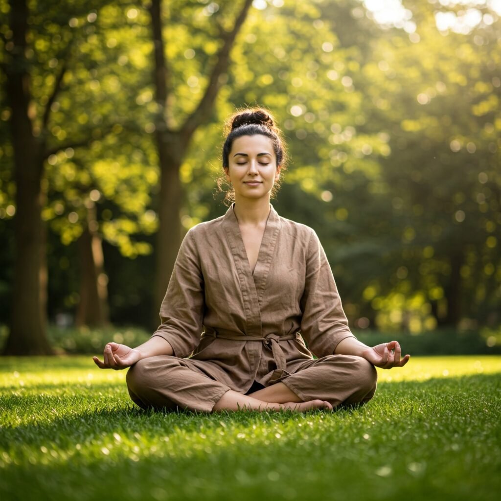 Person meditating in a peaceful setting