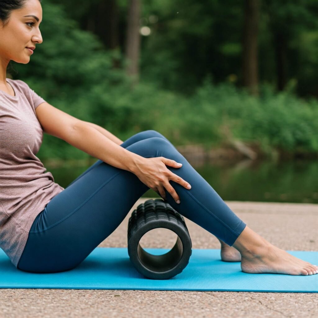 Person using foam roller on leg