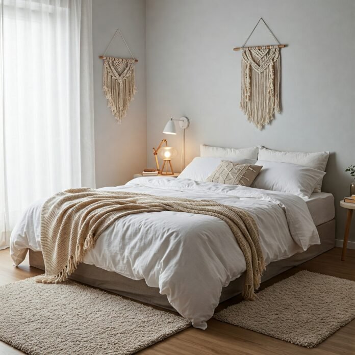 Serene bedroom with soft lighting and neutral colors Serene bedroom with soft lighting and neutral colors
