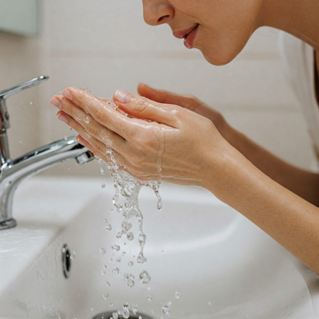 Gently washing face after cleansing