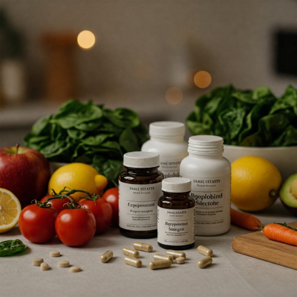 Healthy foods and supplements side-by-side