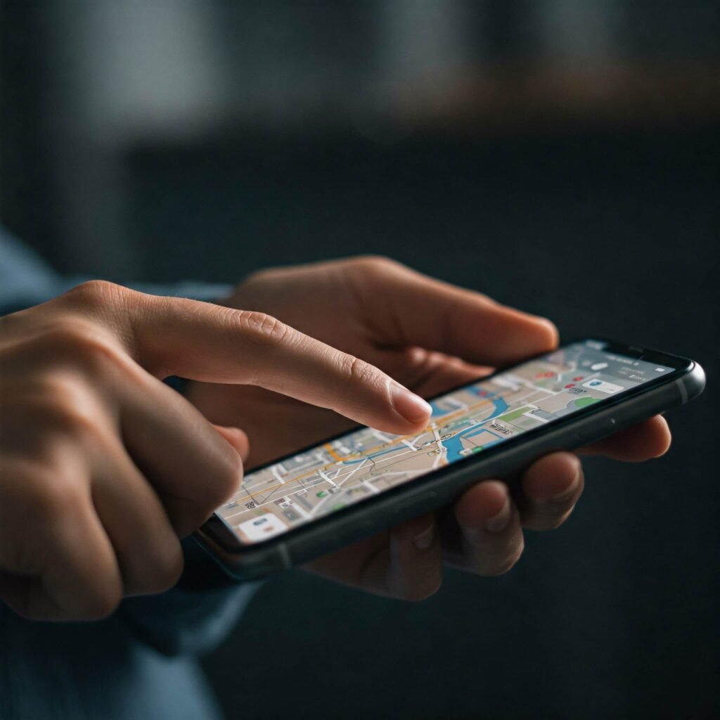 Hands searching on a phone