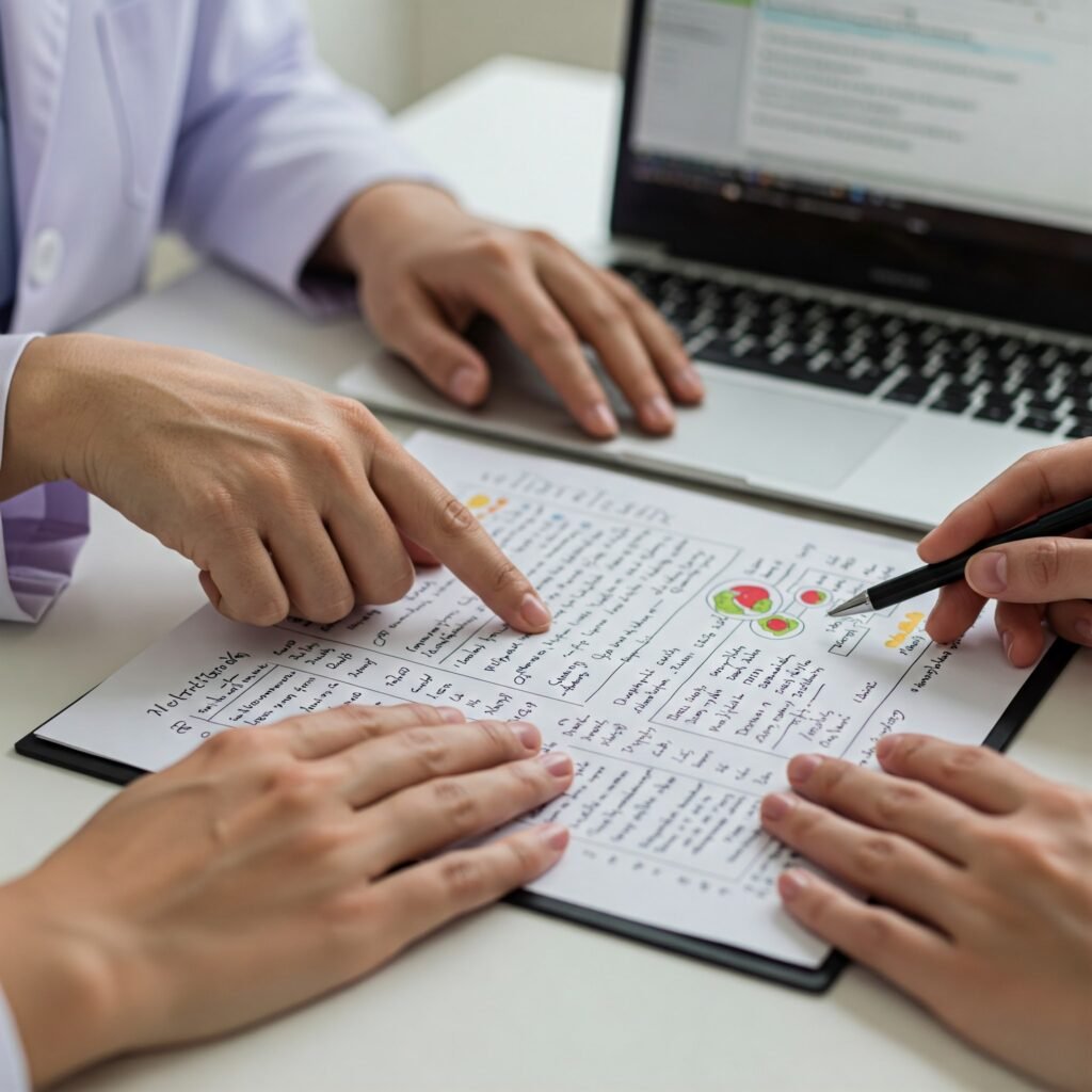 Hands reviewing a personalized meal plan