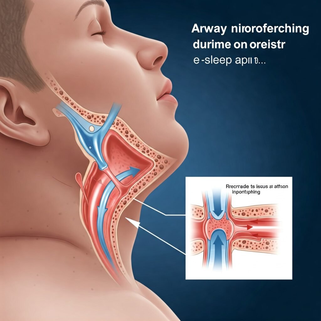 Diagram of airway narrowing during sleep apnea