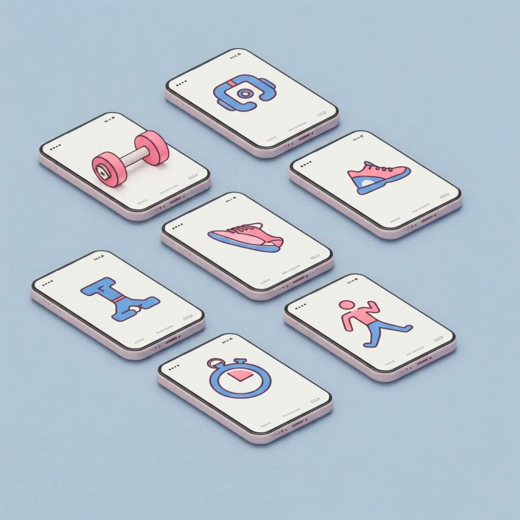 Stylized icons for top 10 best fitness apps