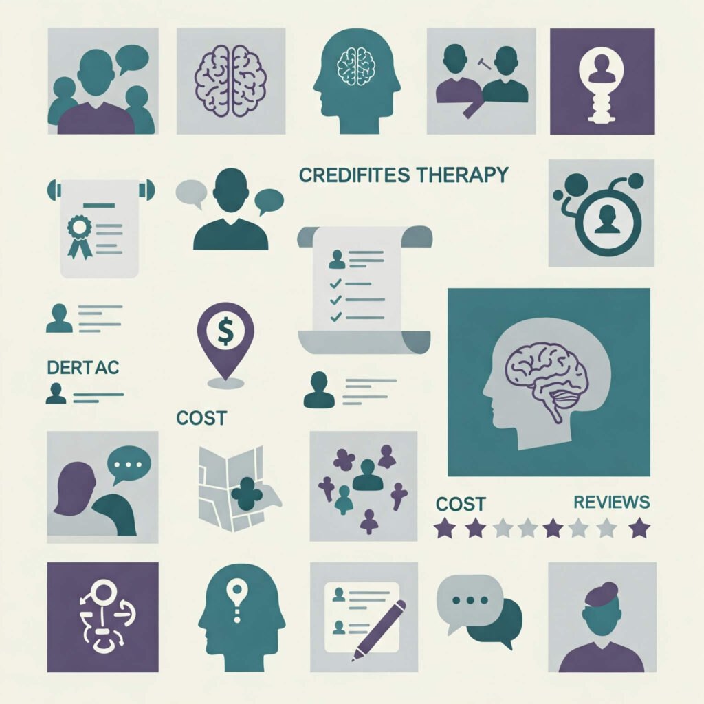 Icons representing factors in choosing a mental health clinic.