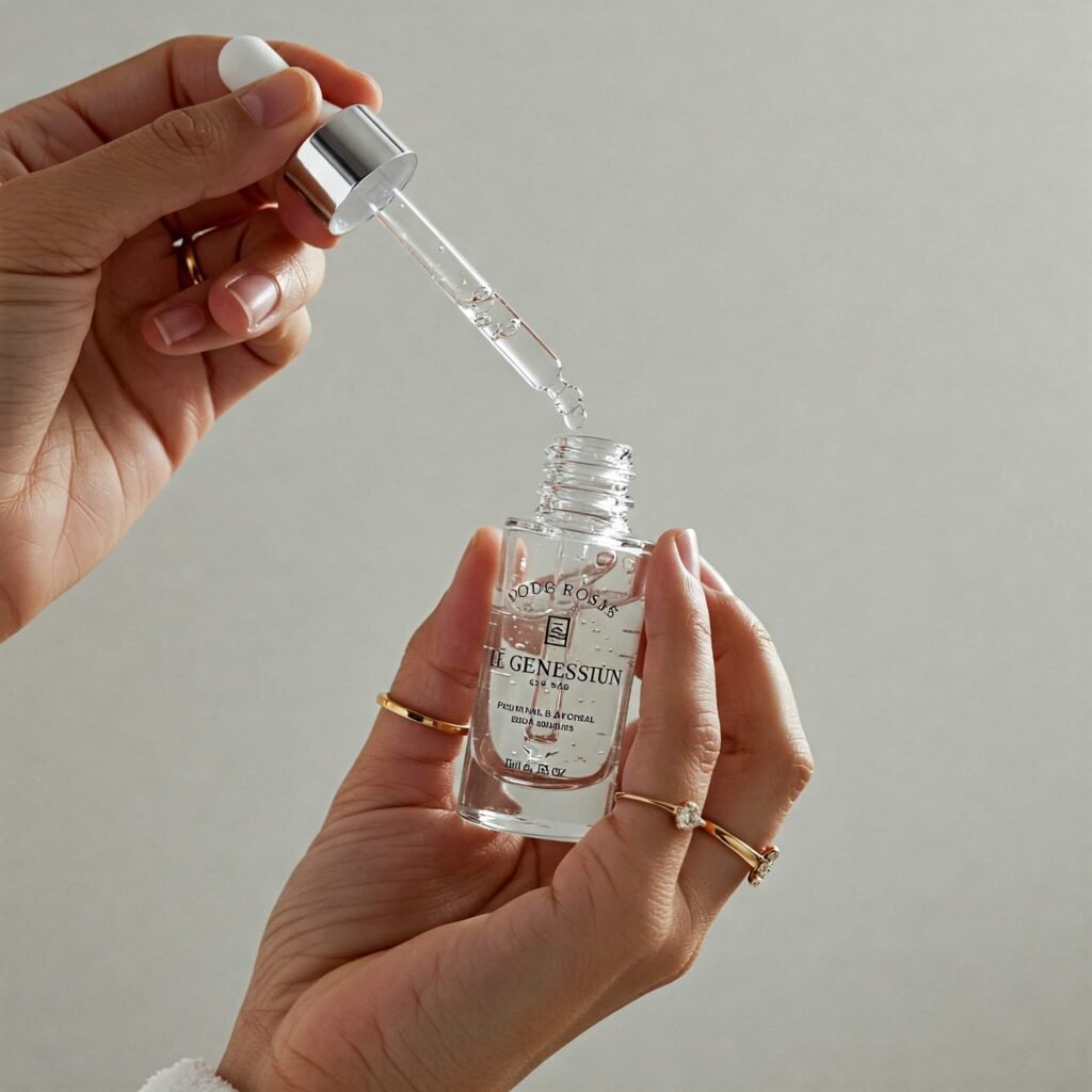Hand applying serum for dry skin