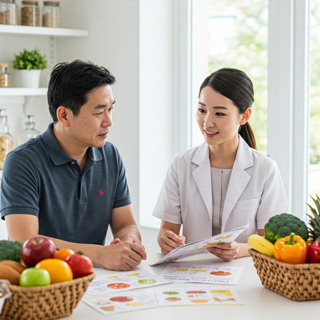 Nutritionist guiding client on diet