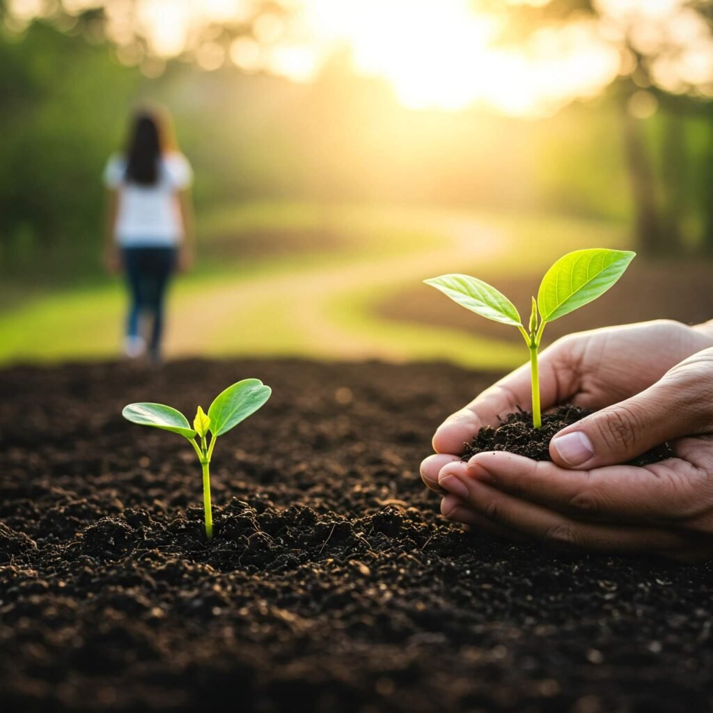 Green plant growing, symbolizing growth.