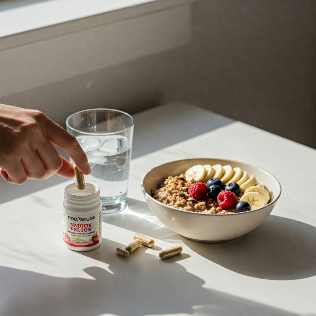 Supplement with water and healthy breakfast
