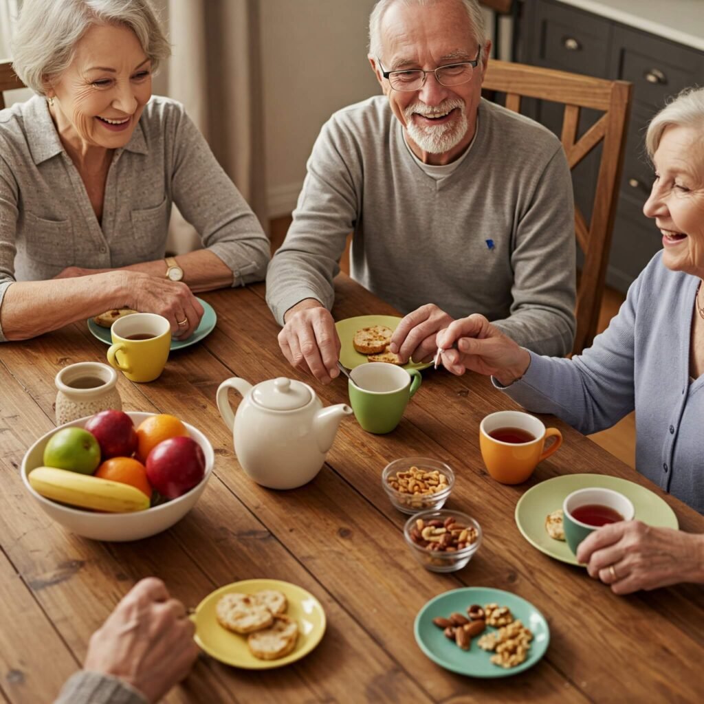 Seniors sharing a meal and connecting socially