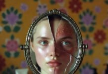 How to Build the Perfect Skin Care Routine for Your Skin Type Cracked mirror showing glowing vs. flaky skin with avocado mask