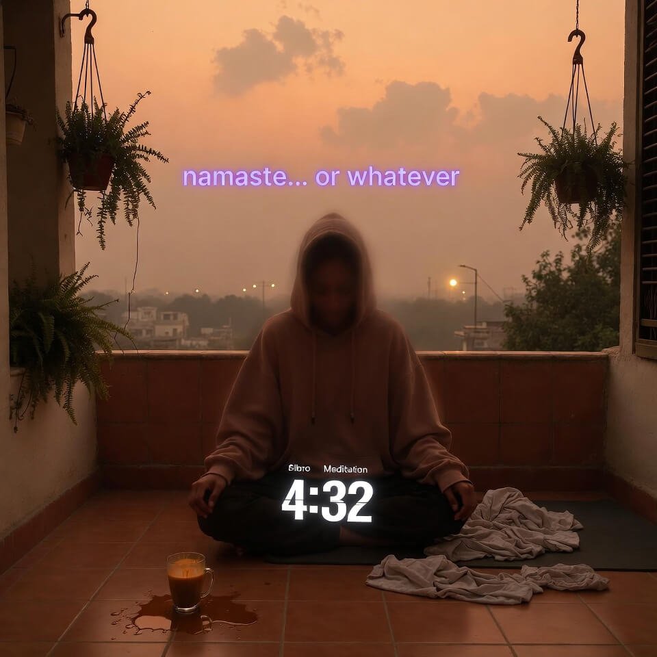 Overflowing green smoothie mess on kitchen counter with banana peel