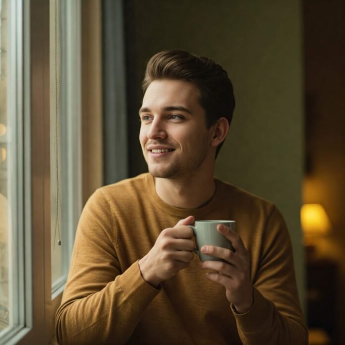 Person contemplating journey with warm light