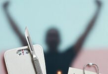 How to Safely and Effectively Lose Weight with Weight Loss Surgery Messy kitchen counter with protein spill and floating band-aid